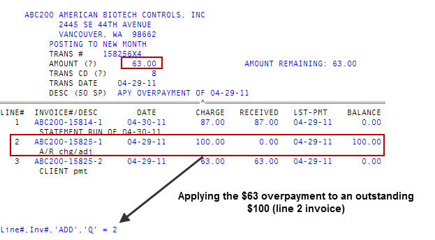 Applying overpayment transactions to other invoices